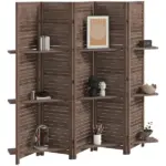 HOMCOM 5 Panel 67" Tall Wood Privacy Screen Room Divider with 3 Shelves and Folding Storage for Bedroom, Walnut - Image 11