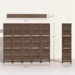 HOMCOM 5 Panel 67" Tall Wood Privacy Screen Room Divider with 3 Shelves and Folding Storage for Bedroom, Walnut - Image 3