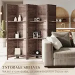 HOMCOM 5 Panel 67" Tall Wood Privacy Screen Room Divider with 3 Shelves and Folding Storage for Bedroom, Walnut - Image 4