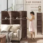 HOMCOM 5 Panel 67" Tall Wood Privacy Screen Room Divider with 3 Shelves and Folding Storage for Bedroom, Walnut - Image 5