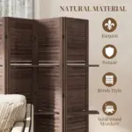 HOMCOM 5 Panel 67" Tall Wood Privacy Screen Room Divider with 3 Shelves and Folding Storage for Bedroom, Walnut - Image 6