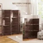 HOMCOM 5 Panel 67" Tall Wood Privacy Screen Room Divider with 3 Shelves and Folding Storage for Bedroom, Walnut - Image 7