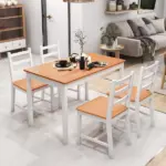 5 Piece Dining Set Solid Pine Wood High Back Chairs White Natural Wood for Small Spaces - Image 2