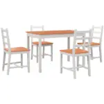 5 Piece Dining Set Solid Pine Wood High Back Chairs White Natural Wood for Small Spaces