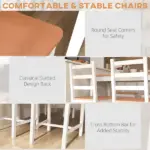5 Piece Dining Set Solid Pine Wood High Back Chairs White Natural Wood for Small Spaces - Image 6