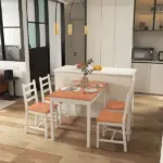 5 Piece Dining Set Solid Pine Wood High Back Chairs White Natural Wood for Small Spaces - Image 8