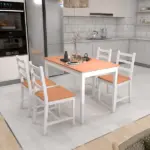 5 Piece Dining Set Solid Pine Wood High Back Chairs White Natural Wood for Small Spaces - Image 9