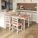 5 Piece Dining Set Solid Pine Wood High Back Chairs White Natural Wood for Small Spaces - Image 10