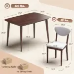 HOMCOM 5-Piece Dining Table Set for 4, Mid-Century Modern Kitchen Table and Chairs, Light Gray - Image 2