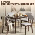 HOMCOM 5-Piece Dining Table Set for 4, Mid-Century Modern Kitchen Table and Chairs, Light Gray - Image 3