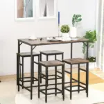 5-Piece Dining Table Set, Industrial Bar Table and 4 Stools, Space-Saving, Rustic Brown/Black for Pub and Kitchen - Image 2
