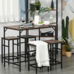 5-Piece Dining Table Set, Industrial Bar Table and 4 Stools, Space-Saving, Rustic Brown/Black for Pub and Kitchen - Image 16