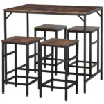 5-Piece Dining Table Set, Industrial Bar Table and 4 Stools, Space-Saving, Rustic Brown/Black for Pub and Kitchen - Image 17
