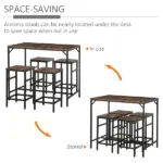 5-Piece Dining Table Set, Industrial Bar Table and 4 Stools, Space-Saving, Rustic Brown/Black for Pub and Kitchen - Image 4