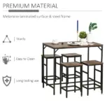 5-Piece Dining Table Set, Industrial Bar Table and 4 Stools, Space-Saving, Rustic Brown/Black for Pub and Kitchen - Image 7