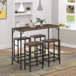 5-Piece Dining Table Set, Industrial Bar Table and 4 Stools, Space-Saving, Rustic Brown/Black for Pub and Kitchen - Image 8