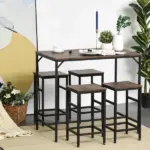 5-Piece Dining Table Set, Industrial Bar Table and 4 Stools, Space-Saving, Rustic Brown/Black for Pub and Kitchen - Image 10
