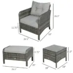 5 Piece Gray Rattan Wicker Lounge Chair Set Outdoor Patio Conversation with Cushions Chairs Ottomans and Glass Table - Image 3