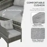 5 Piece Gray Rattan Wicker Lounge Chair Set Outdoor Patio Conversation with Cushions Chairs Ottomans and Glass Table - Image 5