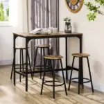 5 Piece Industrial Dining Set Bar Table and Round Stools Metal Frame for Pub Dining Room - Image 2