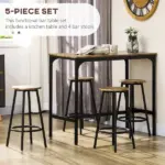 5 Piece Industrial Dining Set Bar Table and Round Stools Metal Frame for Pub Dining Room - Image 4