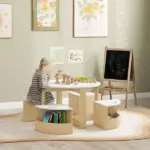 Qaba 5 Piece Kids Table and Chairs Set with Storage, White, for Art, Craft, Drawing, Playroom, Classroom, Nursery - Image 2