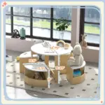 Qaba 5 Piece Kids Table and Chairs Set with Storage, White, for Art, Craft, Drawing, Playroom, Classroom, Nursery - Image 3