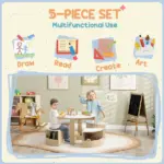 Qaba 5 Piece Kids Table and Chairs Set with Storage, White, for Art, Craft, Drawing, Playroom, Classroom, Nursery - Image 4