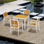 5 Piece Patio Dining Set Yellow Aluminum Outdoor Furniture with HDPE Materials Umbrella Hole for Garden - Image 2