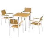 5 Piece Patio Dining Set Yellow Aluminum Outdoor Furniture with HDPE Materials Umbrella Hole for Garden