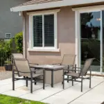 Outsunny 5-Piece Rattan Patio Dining Set Outdoor Wicker Furniture Set 4 Rocking Chairs and Square Table with Metal Ice Bucket, Beige - Image 2