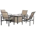 Outsunny 5-Piece Rattan Patio Dining Set Outdoor Wicker Furniture Set 4 Rocking Chairs and Square Table with Metal Ice Bucket, Beige - Image 11