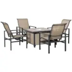 Outsunny 5-Piece Rattan Patio Dining Set Outdoor Wicker Furniture Set 4 Rocking Chairs and Square Table with Metal Ice Bucket, Beige