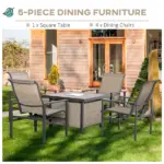 Outsunny 5-Piece Rattan Patio Dining Set Outdoor Wicker Furniture Set 4 Rocking Chairs and Square Table with Metal Ice Bucket, Beige - Image 4