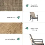 Outsunny 5-Piece Rattan Patio Dining Set Outdoor Wicker Furniture Set 4 Rocking Chairs and Square Table with Metal Ice Bucket, Beige - Image 6