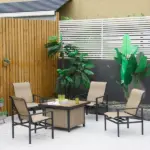 Outsunny 5-Piece Rattan Patio Dining Set Outdoor Wicker Furniture Set 4 Rocking Chairs and Square Table with Metal Ice Bucket, Beige - Image 10