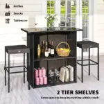 Outsunny 5 Piece Rattan Wicker Bar Set, High Top Outdoor Table and Chairs, Bar Height Patio Set, 2 Shelves and 4 Bar Stools, Brown - Image 3