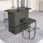 5 Piece Rattan Wicker Bar Set, High Top Outdoor Table and Chairs, Bar Height Patio Set, 2 Shelves and 4 Bar Stools, Gray - Image 2