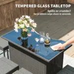 5 Piece Rattan Wicker Bar Set, High Top Outdoor Table and Chairs, Bar Height Patio Set, 2 Shelves and 4 Bar Stools, Gray - Image 5