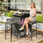 5 Piece Rattan Wicker Bar Set, High Top Outdoor Table and Chairs, Bar Height Patio Set, 2 Shelves and 4 Bar Stools, Gray - Image 6