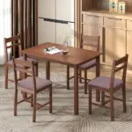 HOMCOM 5-Piece Solid Wood Dining Table Set for 4, Farmhouse Kitchen Table with Upholstered Chairs for Dining Room, Light Brown - Image 2