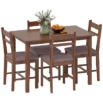 HOMCOM 5-Piece Solid Wood Dining Table Set for 4, Farmhouse Kitchen Table with Upholstered Chairs for Dining Room, Light Brown - Image 11