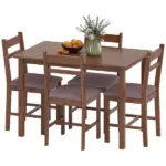 HOMCOM 5-Piece Solid Wood Dining Table Set for 4, Farmhouse Kitchen Table with Upholstered Chairs for Dining Room, Light Brown