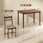 HOMCOM 5-Piece Solid Wood Dining Table Set for 4, Farmhouse Kitchen Table with Upholstered Chairs for Dining Room, Light Brown - Image 3