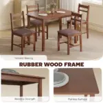 HOMCOM 5-Piece Solid Wood Dining Table Set for 4, Farmhouse Kitchen Table with Upholstered Chairs for Dining Room, Light Brown - Image 5