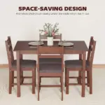 HOMCOM 5-Piece Solid Wood Dining Table Set for 4, Farmhouse Kitchen Table with Upholstered Chairs for Dining Room, Light Brown - Image 7