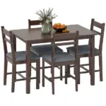 HOMCOM 5-Piece Solid Wood Dining Table Set for 4, Farmhouse Kitchen Table with Upholstered Chairs for Dining Room, Walnut - Image 11
