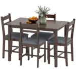 HOMCOM 5-Piece Solid Wood Dining Table Set for 4, Farmhouse Kitchen Table with Upholstered Chairs for Dining Room, Walnut