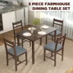HOMCOM 5-Piece Solid Wood Dining Table Set for 4, Farmhouse Kitchen Table with Upholstered Chairs for Dining Room, Walnut - Image 4