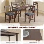 HOMCOM 5-Piece Solid Wood Dining Table Set for 4, Farmhouse Kitchen Table with Upholstered Chairs for Dining Room, Walnut - Image 5